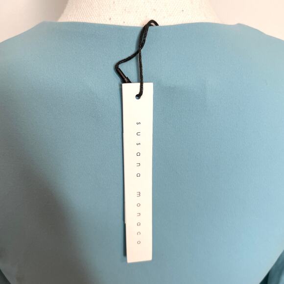 Susana Monaco Cut Out Long Sleeve Deep V-Neck Mini Dress In Waterfall Medium New - Picture 11 of 13